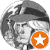 Black and white illustration of a historical soldier holding a musket with a white star badge on an orange circle overlay.